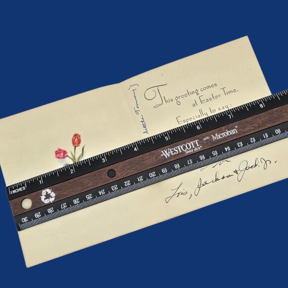 1947 Marjorie Cooper Easter Baby Inside Tulip Butterfly Vintage Rust Craft Card - Picture 9 of 10